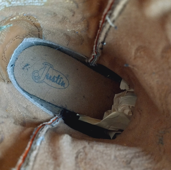 JUSTIN Stampede Kids Tan & Sunrise Dusty Leather Square Toe Western Boots 4 D - Picture 8 of 11